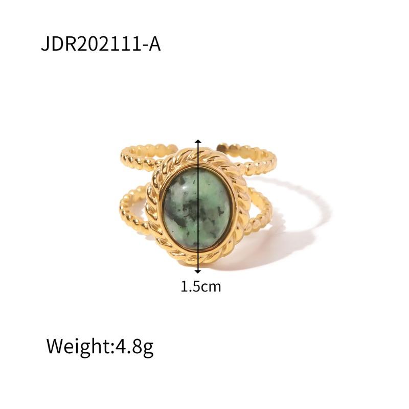 Retro Stainless Steel Gemstone Ring with Gold Band Jewelry From The Vintage Era