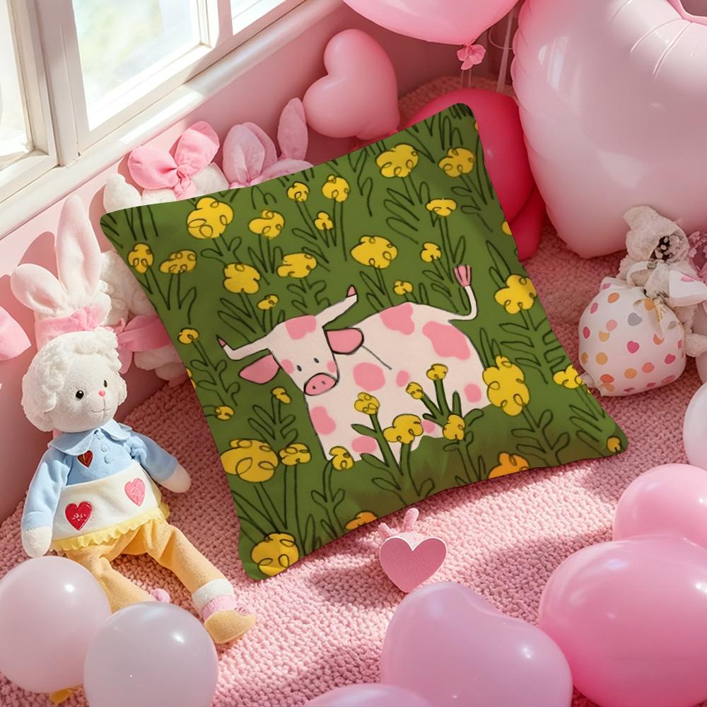 Cow Cartoon Pillow Case Soft Plush Fabric DoubleSided Printed Cushion Cover Warm Winter Sofa Pillow Case