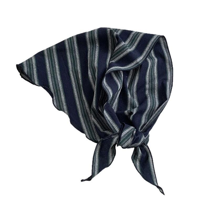 Spring and Autumn 100 pure cotton retro triangle scarf women's color matching stripe literary neck protection warm scarf scarf scarf
