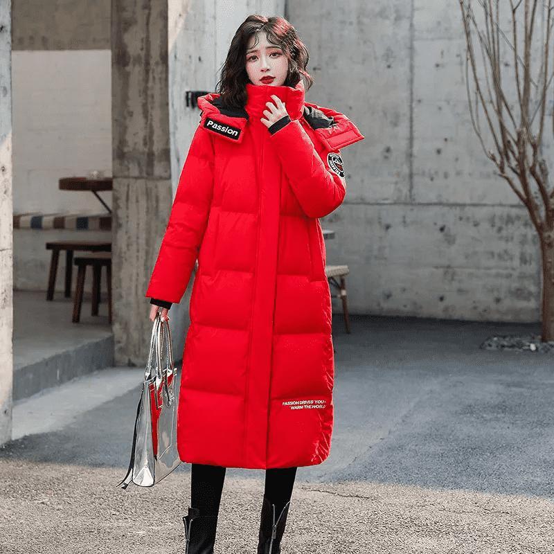 Brand down jacket women's medium and long new fashion loose thickened long knee white duck down jacket
