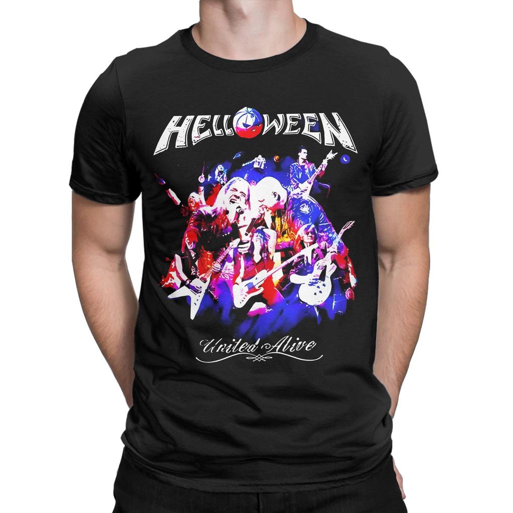 Men T-Shirts Heavy Metal Helloween Band Funny Cotton Tees Short Sleeve German Power Rock T Shirts Round Neck Clothes Summer