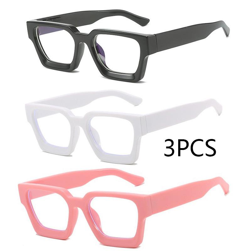 

3Pcs Thick Edged Square Computer Eyeglass Women Men Anti Blue Light Plain Glasses Vintage Colorful Oversized Optical Eyeglasses