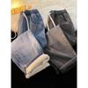 Women's Fleece-lined Straight-Leg Jeans, Petite Wide-Leg, Elastic Waist, Cotton, 2025 New Winter Style, Ideal for Autumn and Winter