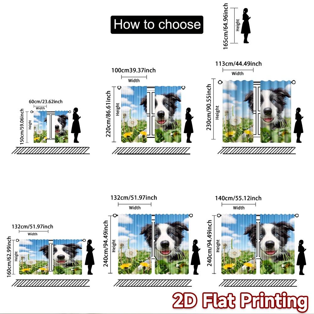 2D flat printing 2pcs Window Treatment Curtains Cute Border Collie Puppy Blue Eyes Digital Printed Polyester Drapes Holiday