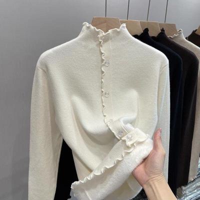 Europese Dames Gebreide Trui met Halve Hoge Kraag en Fluweelvoering - Herfst/Winter Warmte