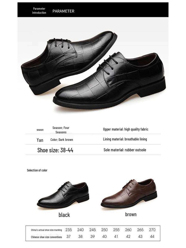 Men's Versatile Plaid Leather Business Shoes - Formal, Plus Size, Casual, Wedding