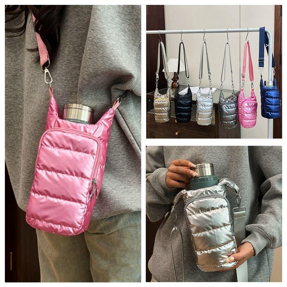 

Down Water Bottle Holder Shoulder Strap Crossbody Water Bottle Purse Travel чорний
