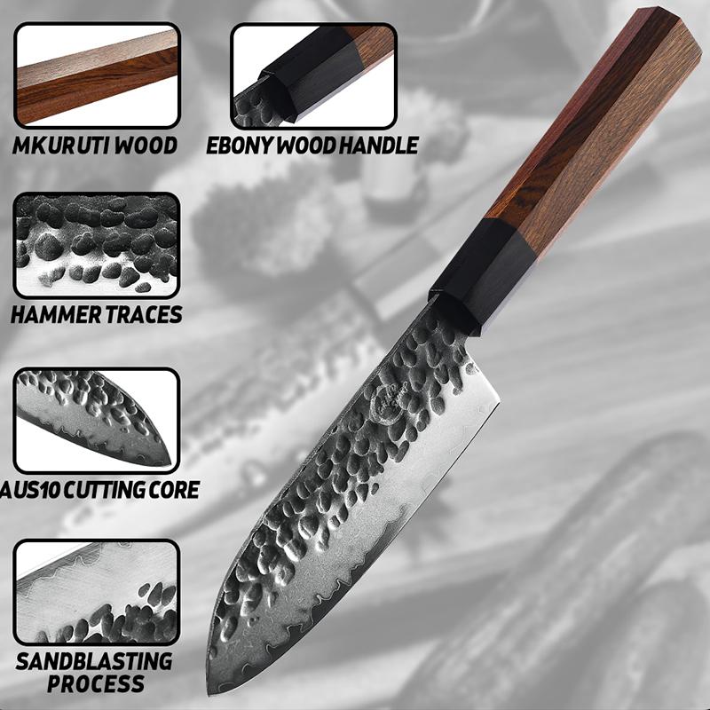 Grandsharp 5 Inch Santoku Knife Handmade Kitchen Knives Japanese 3 Layers AUS10 Steel Sharp Sushi Santoku Gyuto Chef's Cooking Knife