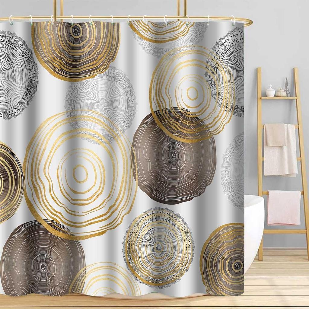 Modern Abstract Shower Curtain,Circle Geometric Pattern Shower Curtain Sets, Mid Century Style Bathroom Curtains Decor Set with