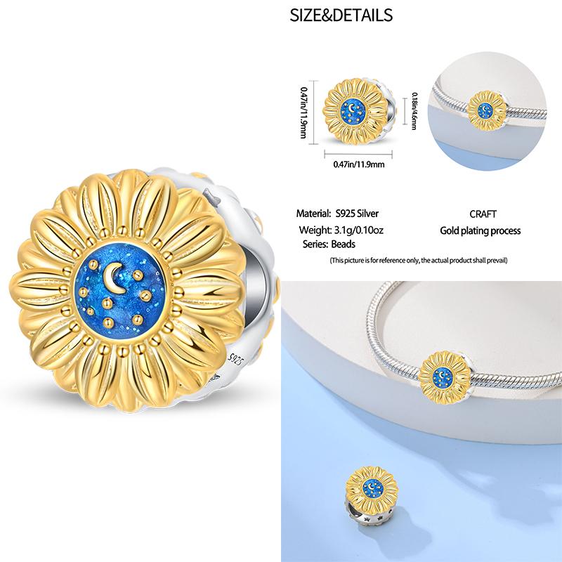 Copper Alarm Clock Starry Sky Pendant Heart-Shaped Charms Beaded Fit Original Bracelet Jewelry Women Diy