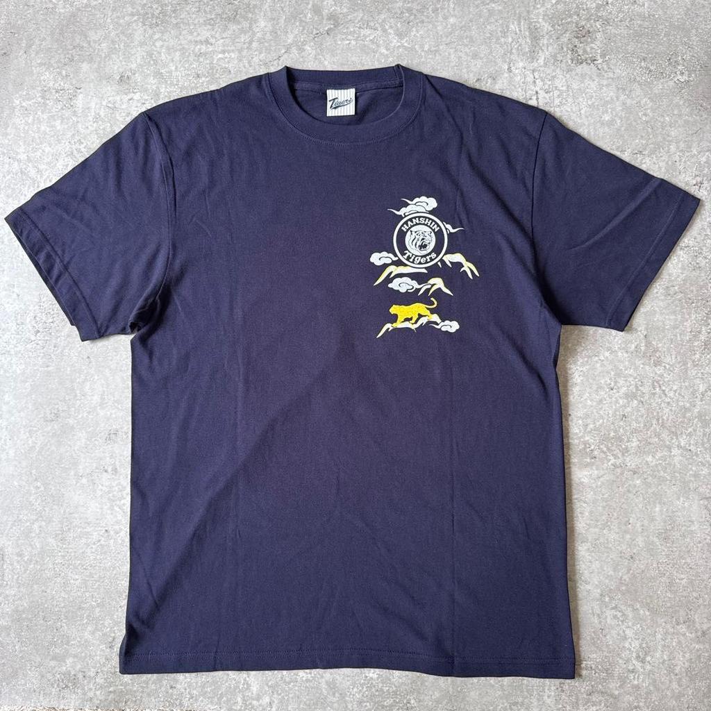 Used Hanshin Tigers T-shirt, Toramai (Tiger Dance), Tiger, Kirin (Giraffe/Qilin), Japanese pattern, back print, navy, L size equivalent
