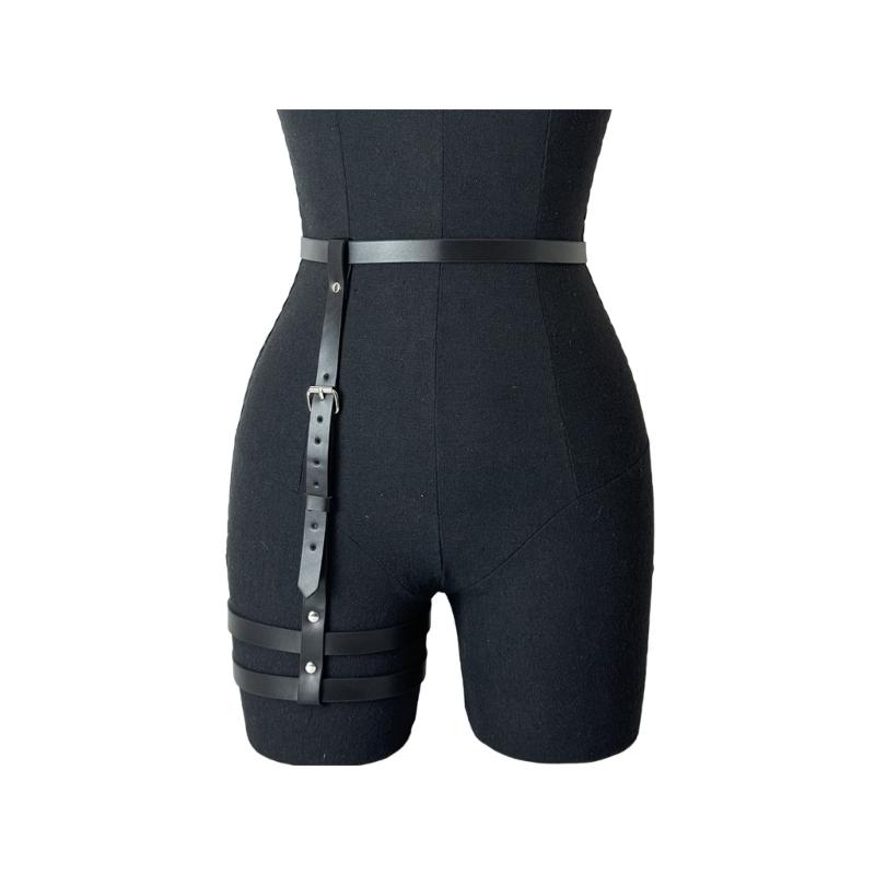 Adjustable Gothic Punk Leg Chain PU Leather Waist Belt 2 in 1 Ddesign Leg Harness for Women Edgy Fashion Accessory