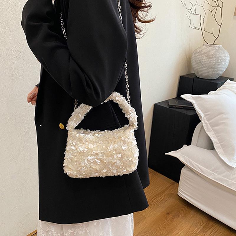 Sommer Ensfarget Paljettglans Skulderveske Casual Kjede Underarmsveske Enkel Stor Kapasitet Kvinnelig Shopping Mote Crossbody-veske