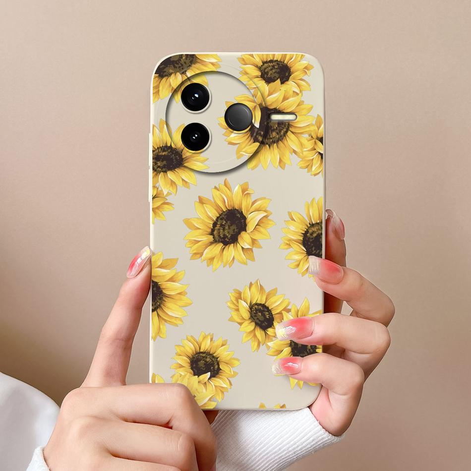 Case For POCO F7 Pro Ultra Pretty Flowers Soft Smooth Liquid Silicone Upgrade Lens Protection Shockproof Back Cover For Girls