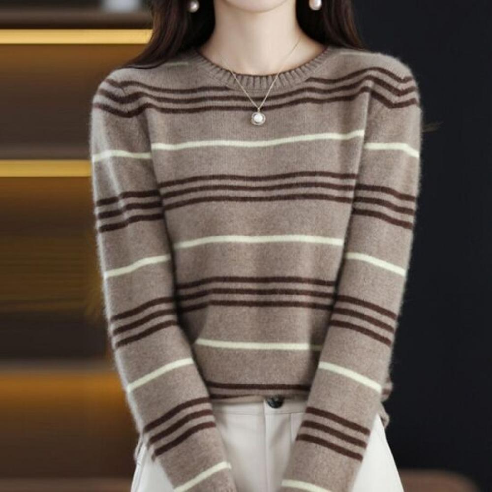 Navava Long Sleeve Striped Round Neck Knit Nk2590