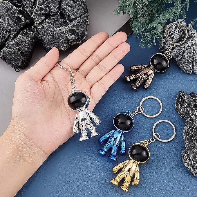 HUQIDAO 3 Piece Key Chain, Astronaut Key Ring, Metal Fittings, Key Ring, Accessories, Space