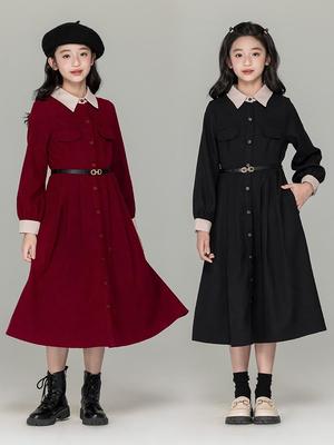 Mädchen Mori Farbblock Herbst-Winter Kleid 2025 - Neuer Hepburn-Stil Schmale Taille Eltern-Kind Outfit