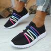 Fashion Colorful Strap Breathable Knitted Flats Women 2025 Summer Hollow Out Soft Bottom Mesh Slip On Casual Shoes Woman Plus Size