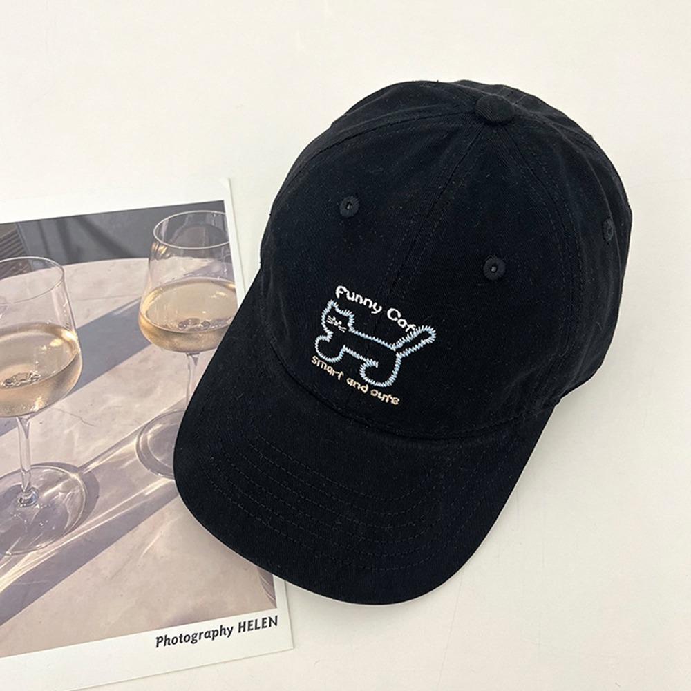 Korean Style Cat Embroidered Cap Adjustable Cotton Peaked Hat Sunscreen Baseball Cap  Summer