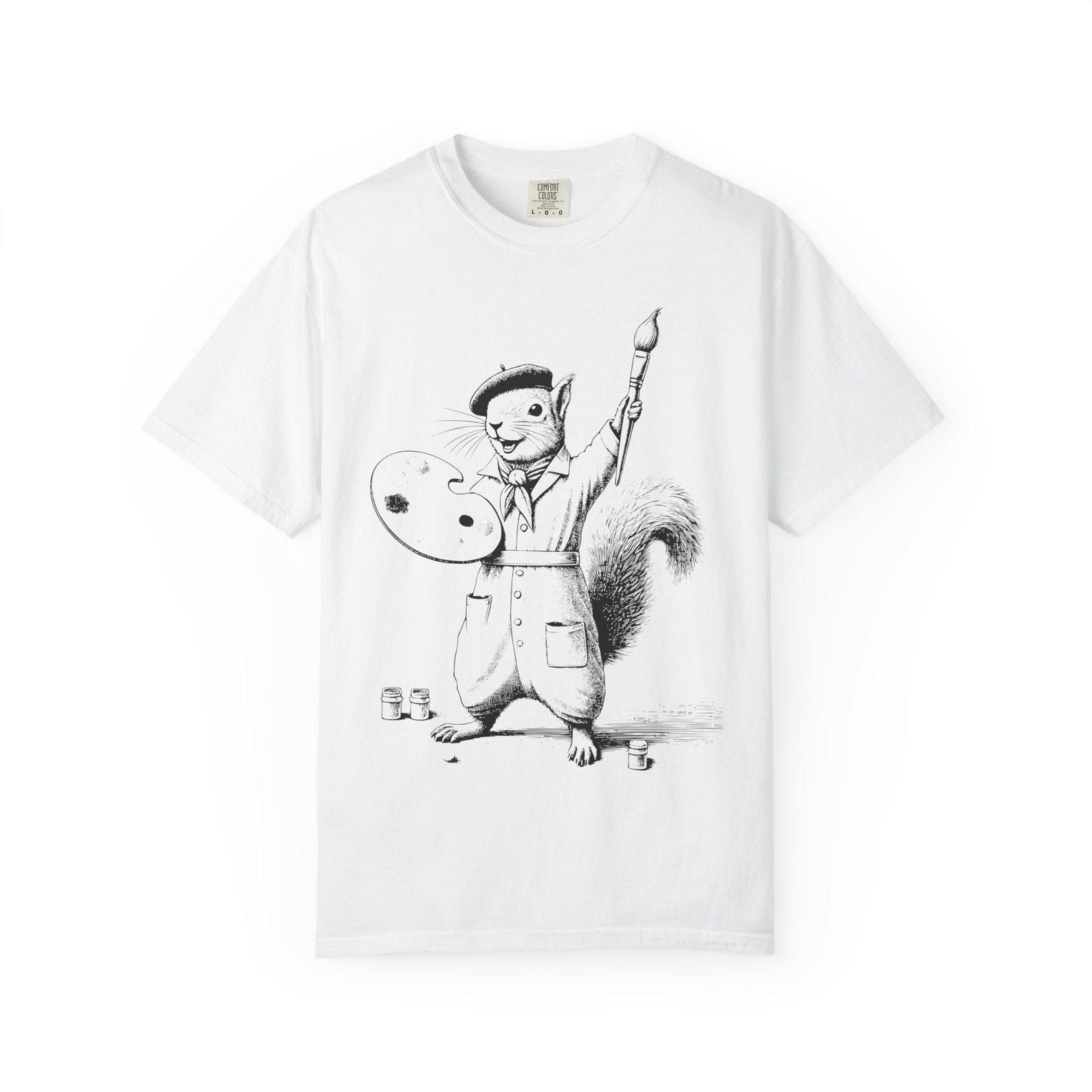 Squirrel Line Art T-Shirt: Garment-Dyed Cotton, Unique Artist Gift L