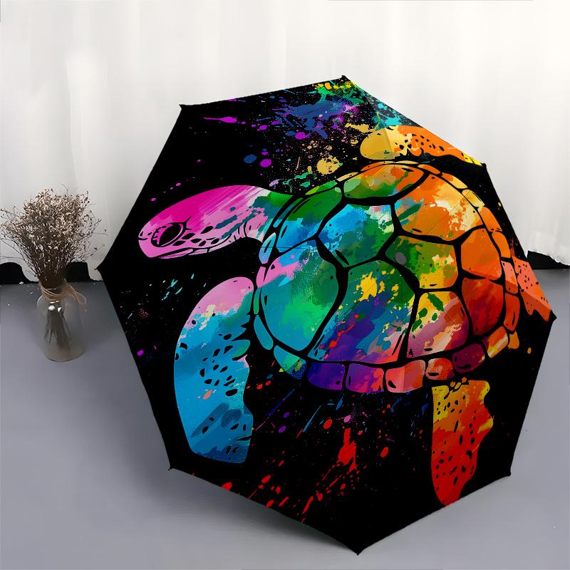 Schildkröte, Aquarell-Thema 8 Knochen Hand-Automatik-Falt-Modeschirm, Kompaktes und tragbares Design, Ein perfektes Geschenk für Geburtstag, Weihnachten