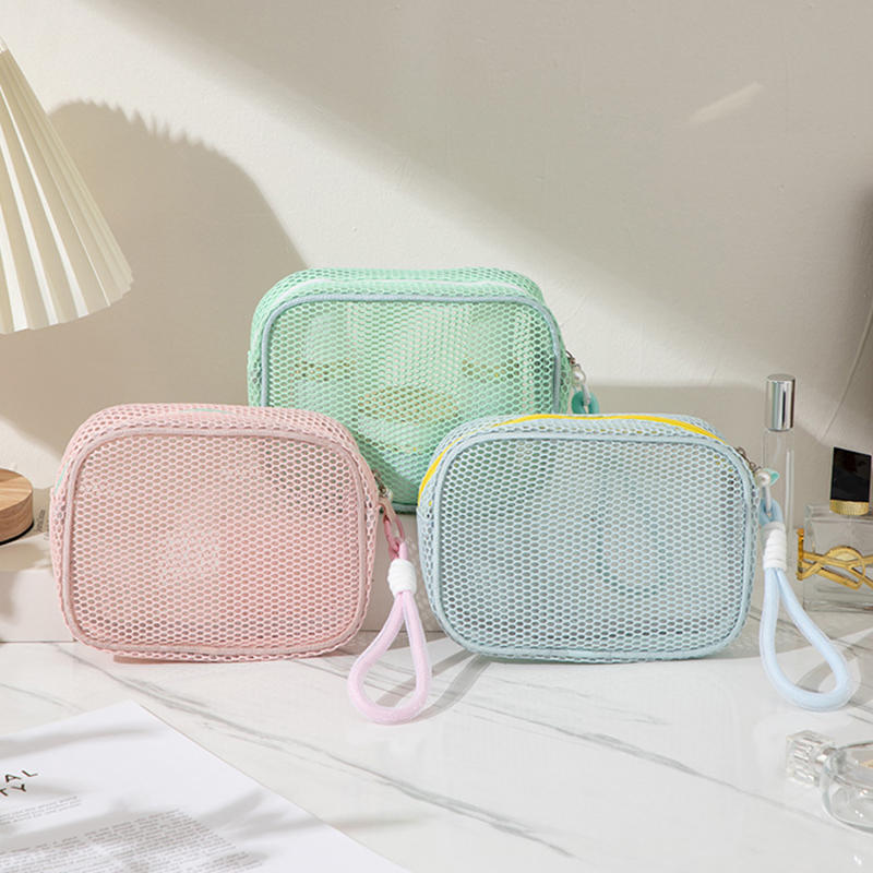 Dopamine Mesh Makeup Bag Women'S Large Capacity Portable Toiletry Bag Cosmetics Storage Bag Multifunctional Tote Bag