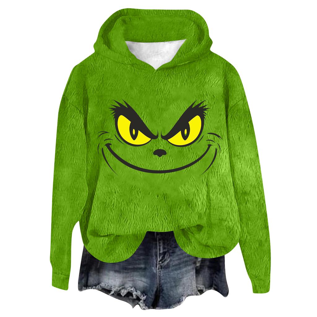 Women's Hooded Long Sleeve Christmas Printed Flannel Top Hooded Sweatshirt