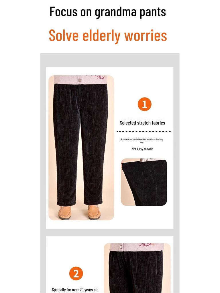 Corduroy Winter Velvet-Lined Trousers for Women - Warm, Straight-Leg, Ideal for Elderly and Middle-Aged.