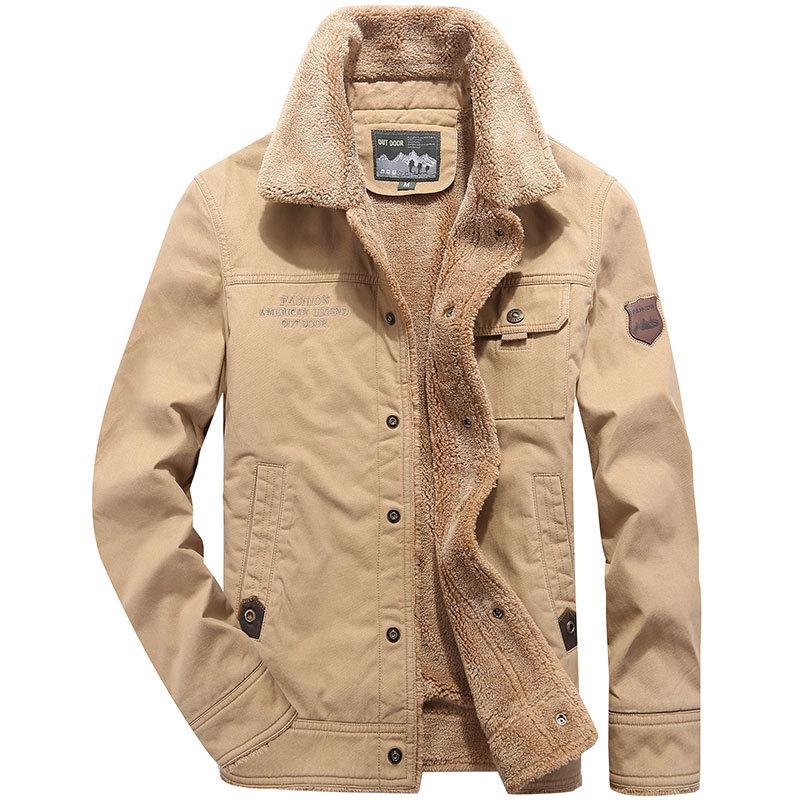 Зимняя флисовая джинсовая куртка Мужская хлопковая куртка Мужская свободная флисовая куртка из ягненка M хаки