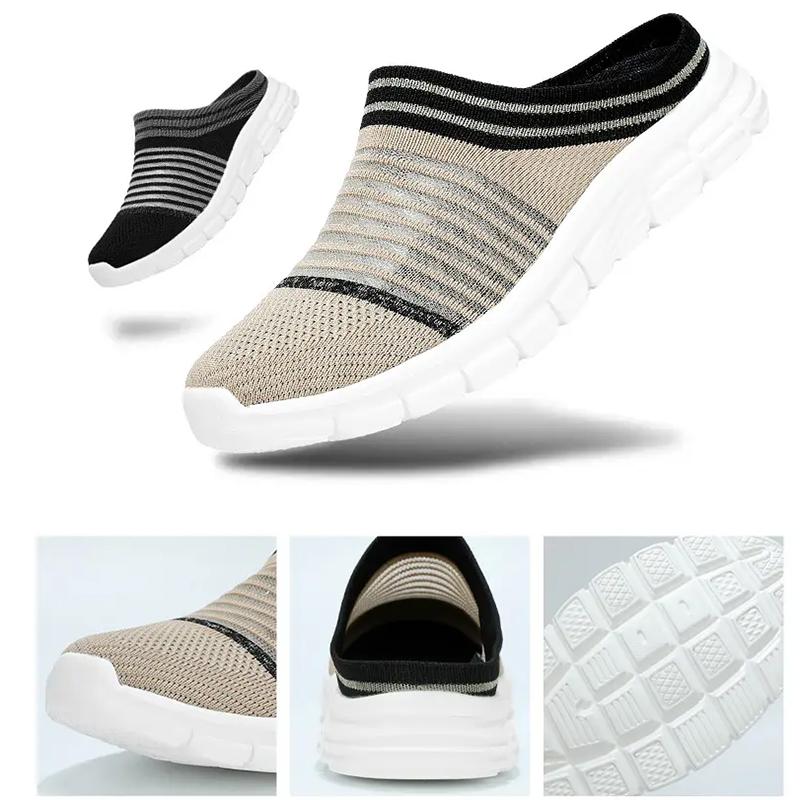 2024 Men Casual Mules Mesh Breathable Flat Slippers Summer Couple Shoes Large Size Loafers Fashion Shoes Men Street Slippers