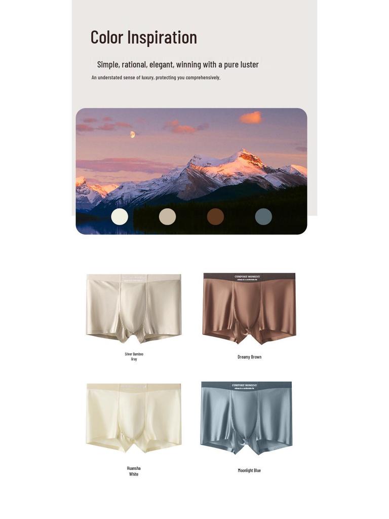 2025 Luxuriöse Herren-Boxershorts aus Eis-Seidensatin mit antibakteriellem Maulbeerseiden-Zwickel für ein Gefühl wie nicht vorhanden