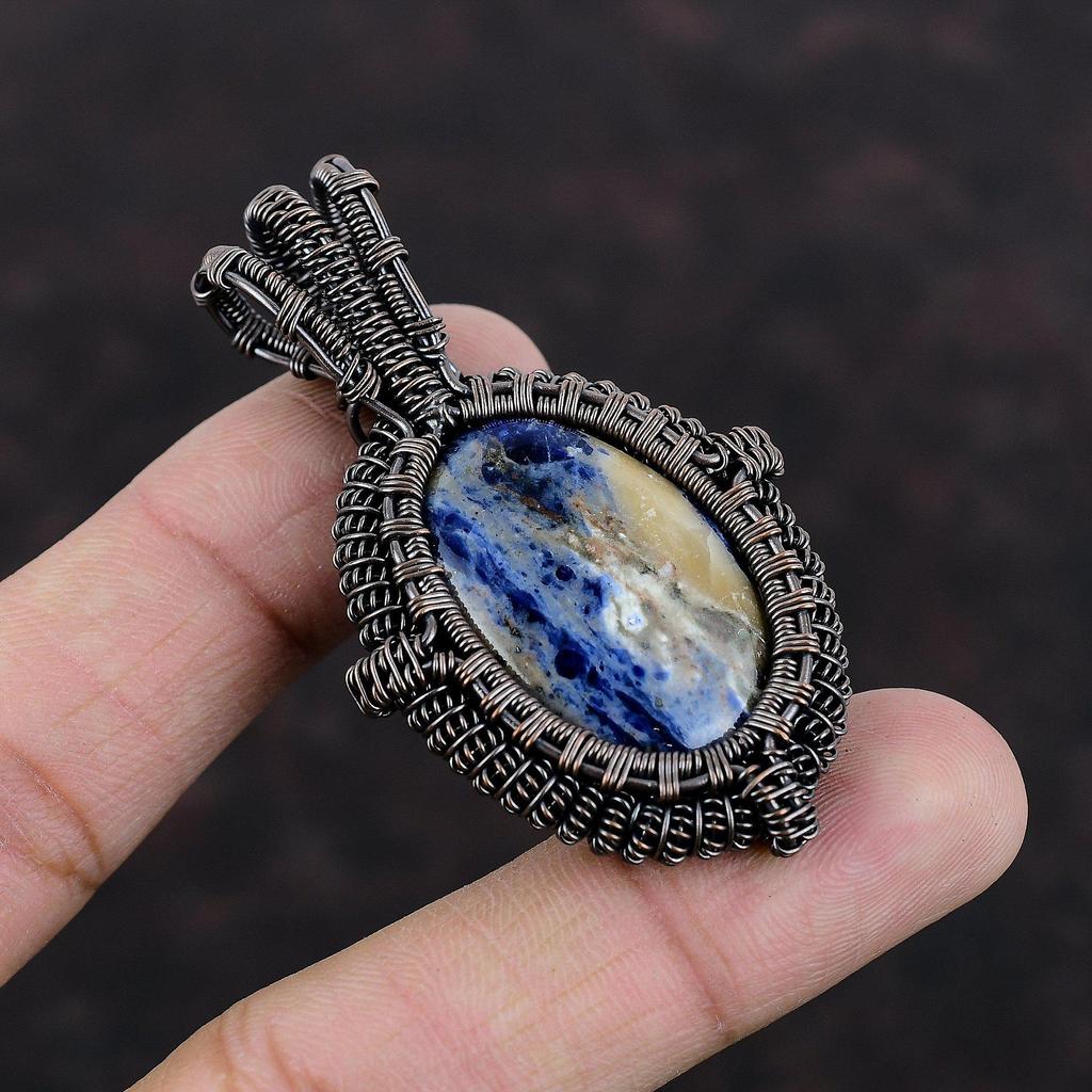 Sodalite Pendant Copper Wire Wrapped Jewelry Natural Gemstone Pendant Unique Jewelry Handmade Pendant Copper Wire Wrap Pendant Gift For Her