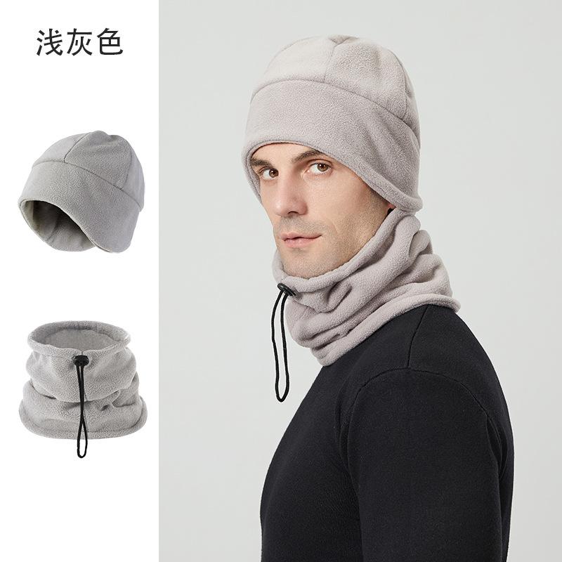 Winter velvet hat, scarf, windproof two-piece set, autumn and winter show the face, small hat, men's big head circumference