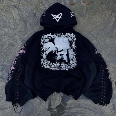 Street Style Zip-Up Hoodie Teens Young Adults Graphic Print Loose Fit Casual Wear