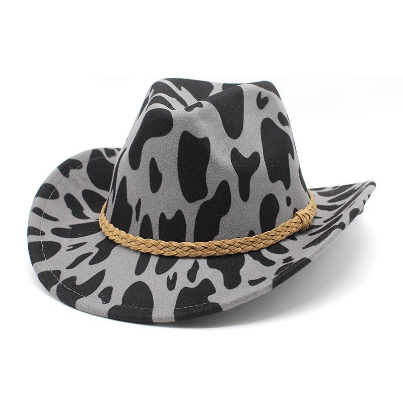 Thickened Fabric Cow Pattern Curled Edge Denim Top Hat Curled Brim Men'S And Women'S Tibetan Ethnic Style Denim Felt Hat