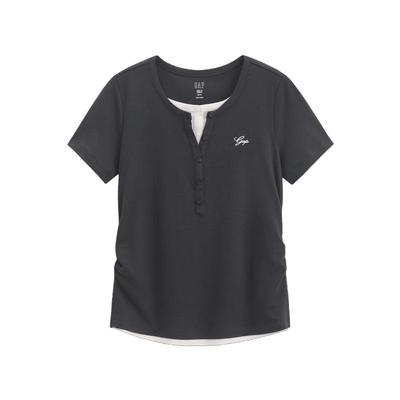 Women's Logo Embroidered Faux Two-Piece Henley T-Shirt