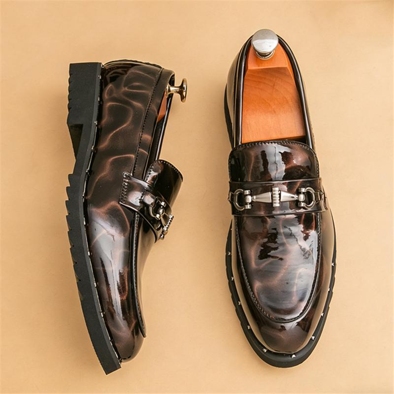 Trend Designer New  Thick Bottom Loafers New Men's Brown Patent Leather Shoes Designer Formal Wedding Dress Homecoming Footwear