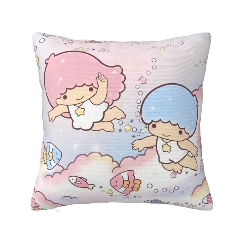 Sanrio Little Twin Stars Anime Cover 45x45cm Soft Lala Cartoon Kiki Cute Throw Pillow for Sofa Square Pillowcase Decoration