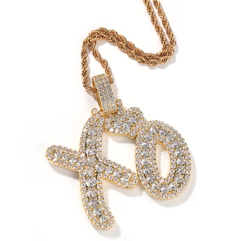 XO Heart Letter Pendant Necklace for Couples – Trendy Hip Hop Style