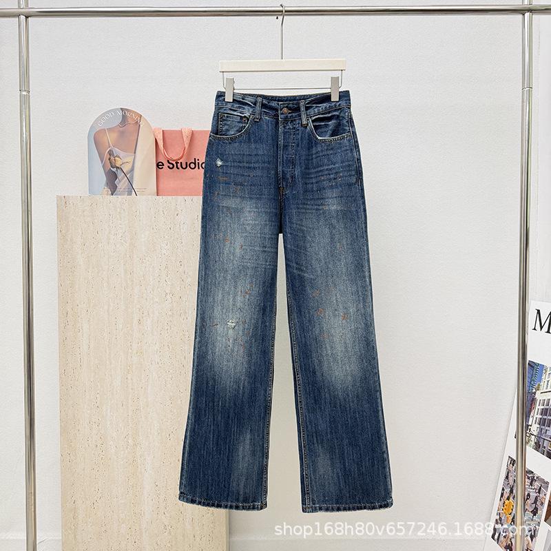 Nanyou Haute Couture 2026 Early Spring Washed White Splatter Straight Leg Slimming Women s Jeans Medium