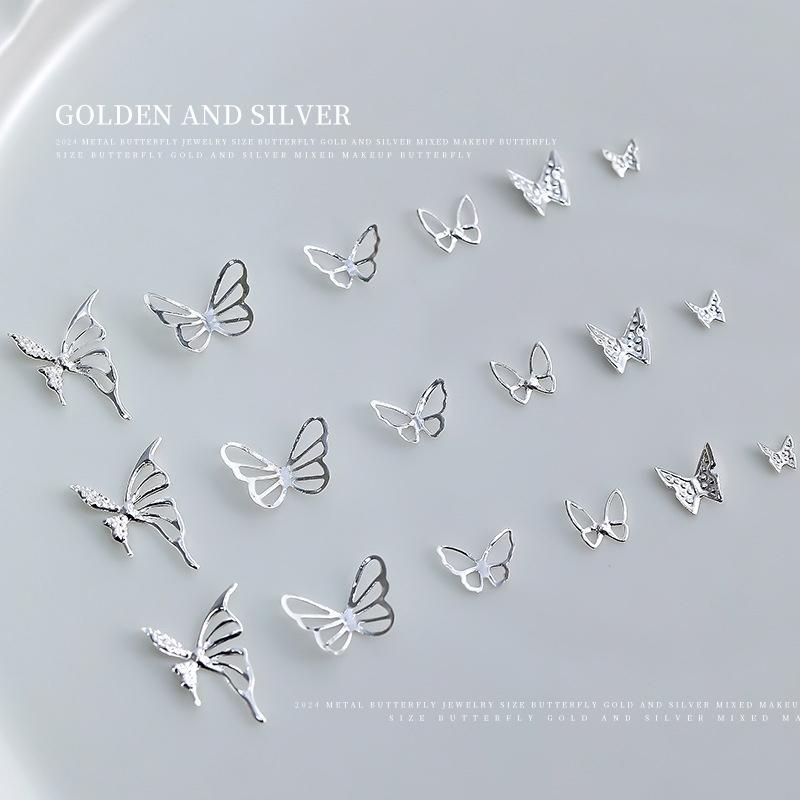50 Pièces Alliage Creux Papillon Décoration Nail Art Or Argent Métal Charms Papillon pour Ongles DIY Saint-Valentin Pièces Papillon