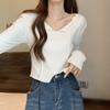 Collarbone V-neck with Long Sleeve Female Design Sense of Foreign Style Unique Short Student Sweater Top Autumn Tide