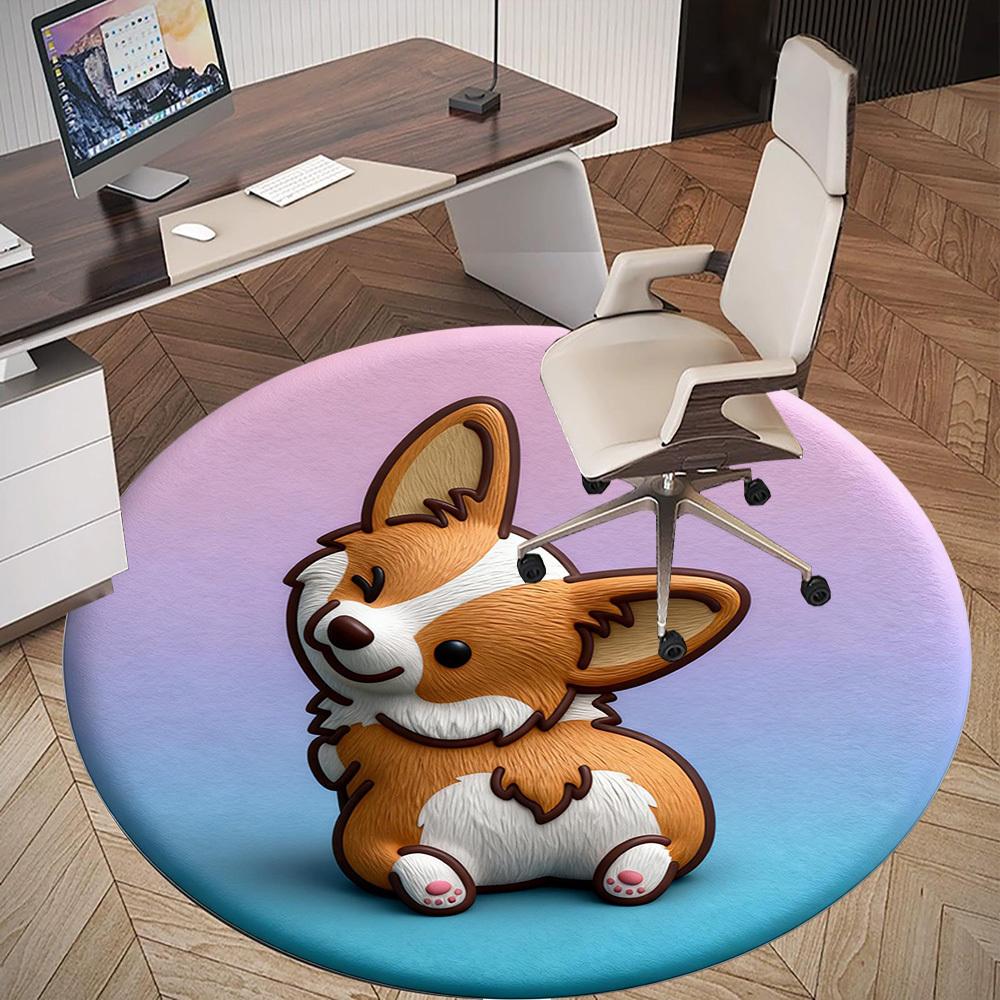 1pz Tappetino Rotondo Carino Corgi per Sedia Area Tappeto Ufficio - Antiscivolo, Tappetino per Pavimento per Ufficio, Camera da Letto, Ideale Regalo Decorazione Casa p0105040