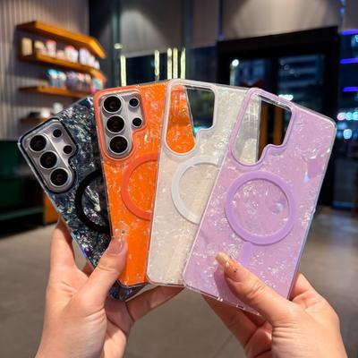 Custodia Lussuosa con Pattern di Conchiglia Lucida Aurora per Samsung S26 S25 S24 Ultra Plus FE per Magsafe Laser IMD Copertura Protettiva Antiurto