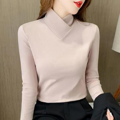 Herbst Winter Mode Einfaches doppelseitiges Thermo-Basisshirt für Damen Neues Slim Fit Stilvolles Halbturtleneck Langarm T-Shirt Top