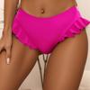 Burgundy Ruffle Trim High Waist Bikini Bottom - Flounce Swim Brief for Women