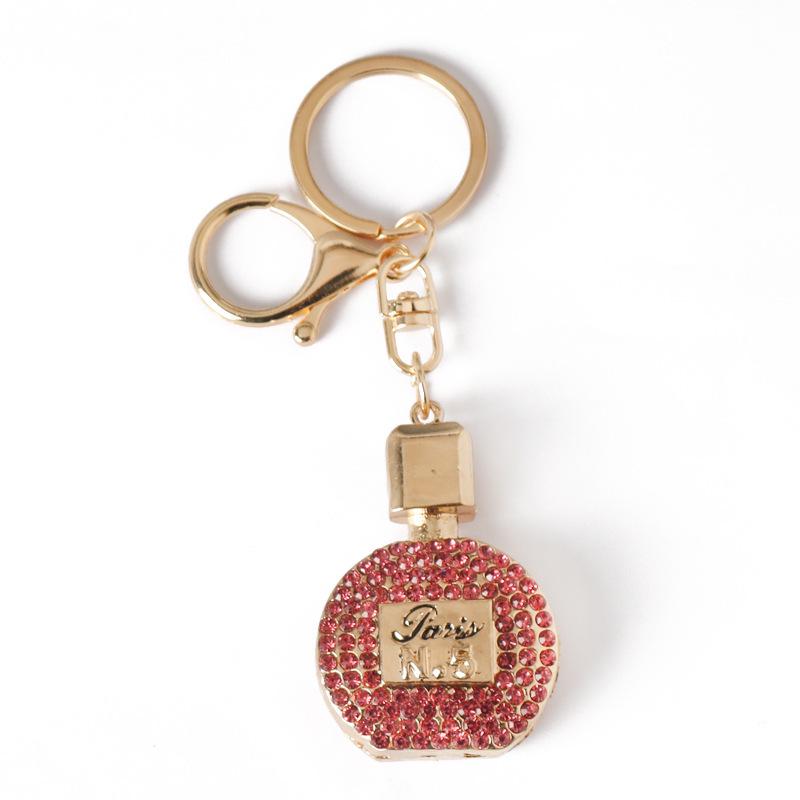 Exquisite Rhinestone-Inlaid Perfume Bottle Pendant Necklace & Car Keychain
