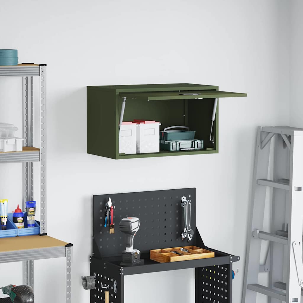 Wall Mounted Garage Cabinet with Gas Spring Door Olive Green