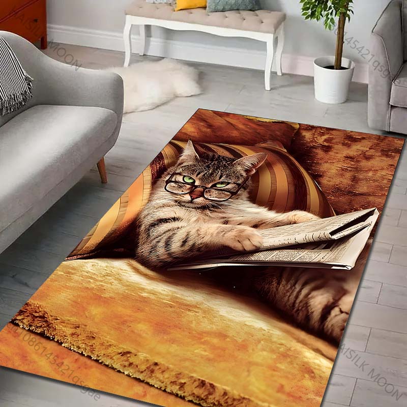 Cat Reading Newspaper on The Sofa Carpet for Living Room Bedroom Sofa Home Decor Non-slip Floor Mat Modern Rugs Luxury Gifts