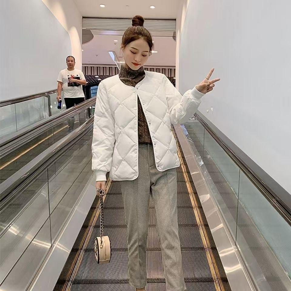 Short Diamond-Quilted Cotton Coat Women's Autumn Winter Lightweight Versatile Loose Padded Jacket
